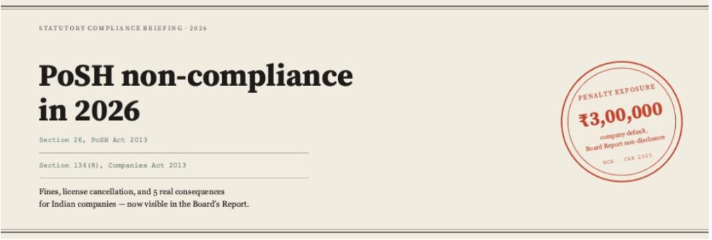 PoSH non-compliance 2026 penalty exposure under Section 26 and Companies Act