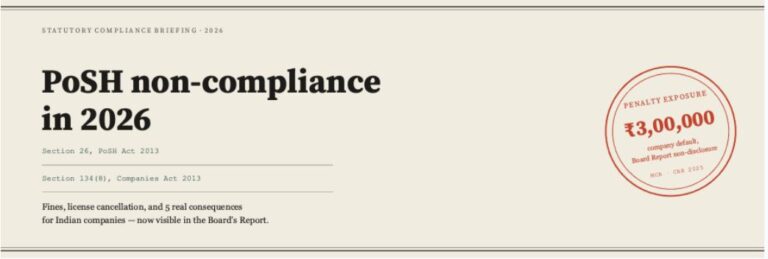 PoSH non-compliance 2026 penalty exposure under Section 26 and Companies Act